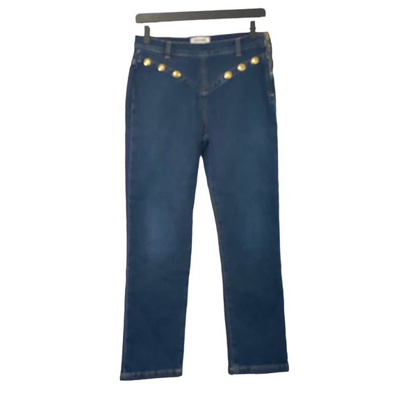 FRAME Le High Embellished Straight Jeans In Waldane Gold Studs Side Zip Size 28 - Picture 11 of 11